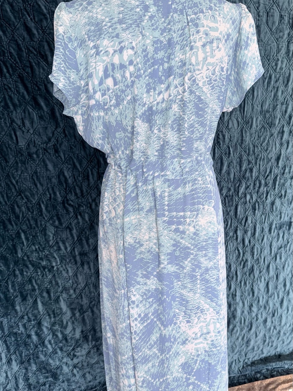 Light Blue Printed Maxi Dress with Flutter Sleeves